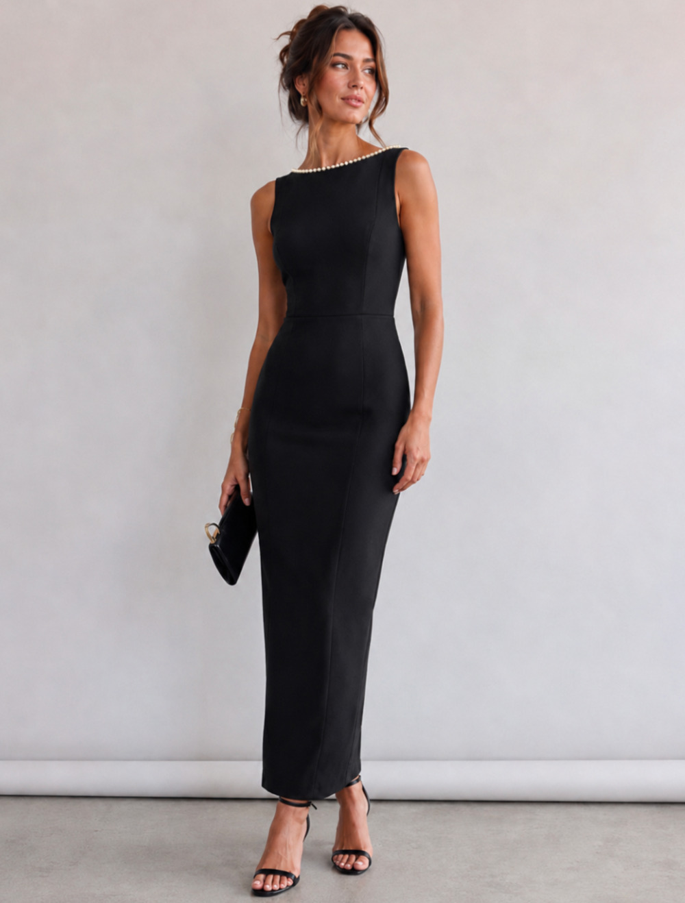 Babyboo Lana Black Pearl Trim Midaxi Dress Size XS NWT